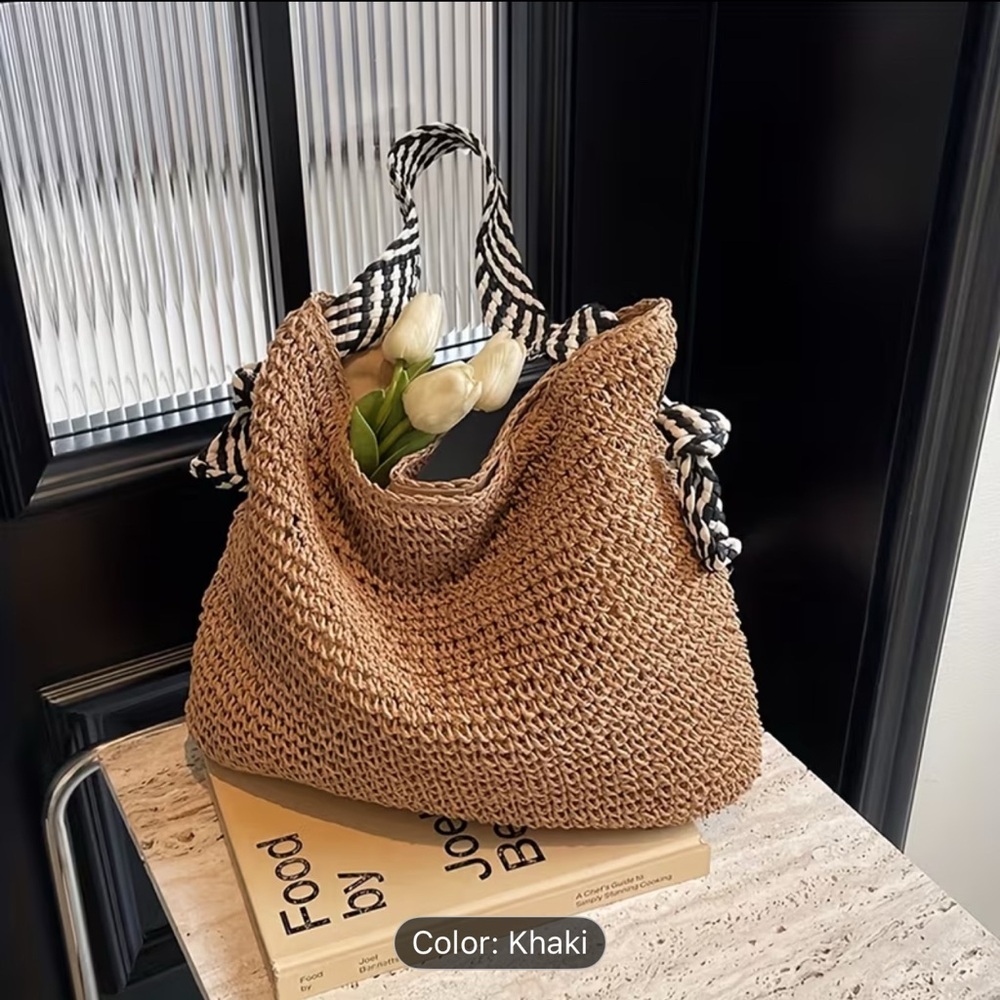 Stylish Bohemian Woven Shoulder Handbag Bag Purse Boho Straw Beach Vacation tote - Picture 3 of 3